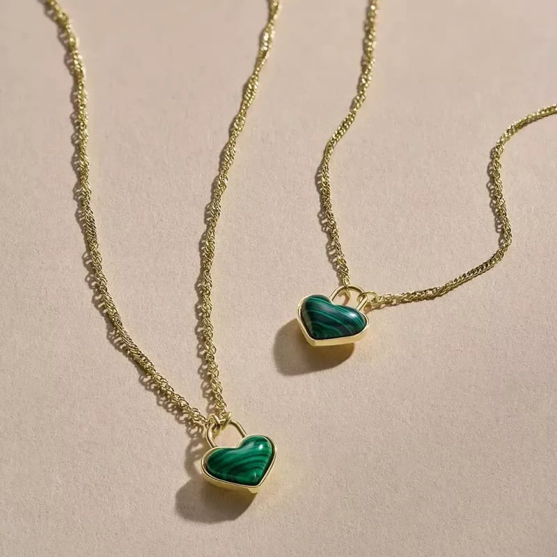 Bracelet chaîne FOSSIL Modern Meadows en acier doré avec pendentif cœur en malachite
