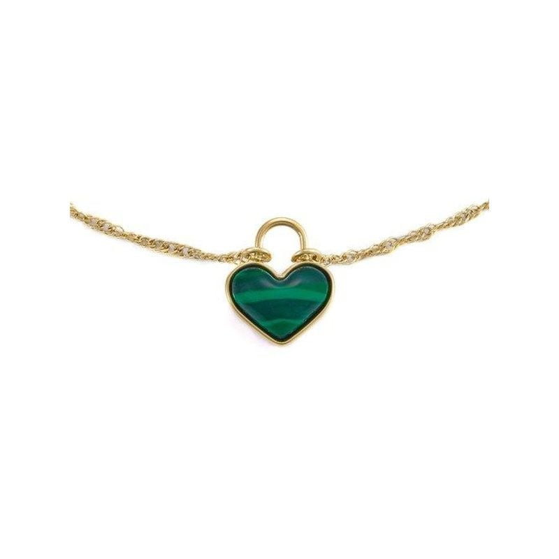 Détail du Bracelet chaîne FOSSIL Modern Meadows acier doré cœur avec pendentif cœur et malachite ver