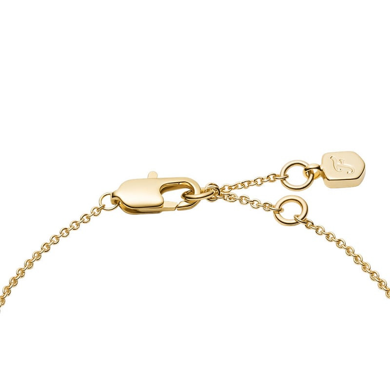 Vue détaillée du Bracelet Heartbeat FOSSIL laiton doré cristaux avec cœurs et cristaux pavés
