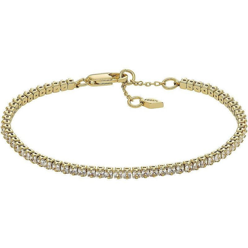 Bracelet tennis FOSSIL Ellis Pavé Glitz laiton doré, packshot sur fond neutre, cristaux scintillants