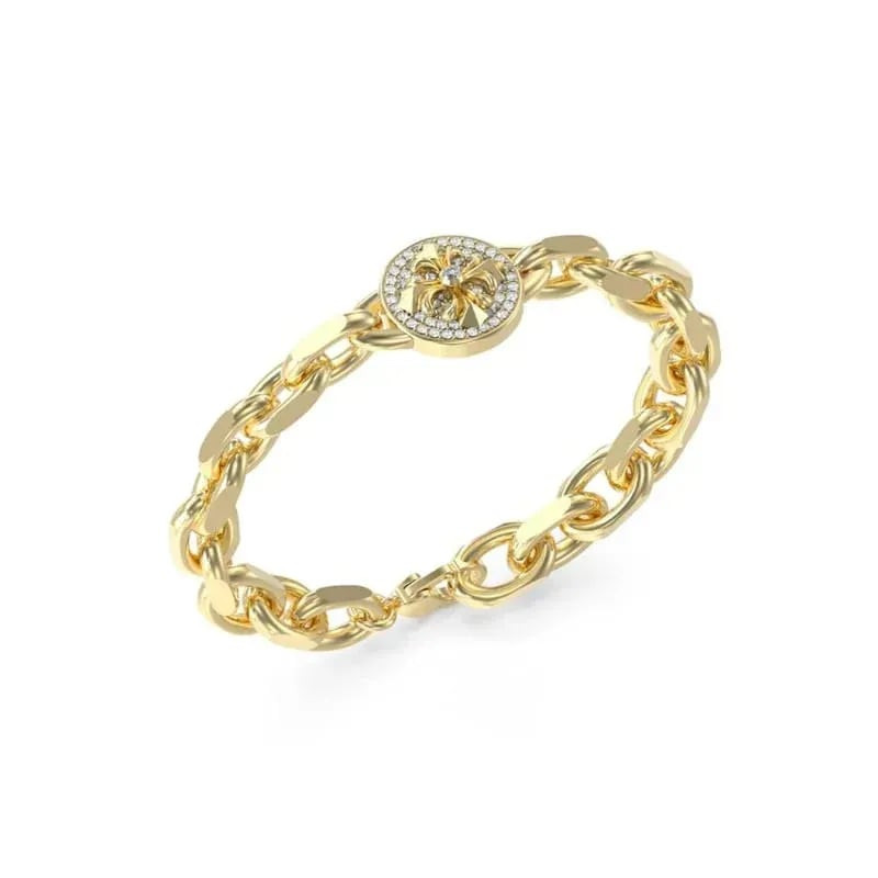 Bracelet chaîne GUESS Savage Rebel acier doré, packshot sur fond blanc
