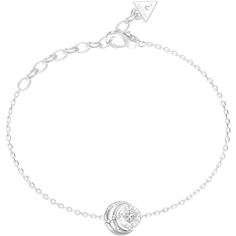 Bracelet Guess Aurora acier argenté rhodié avec une breloque en croissant de lune et un zircon cubiq