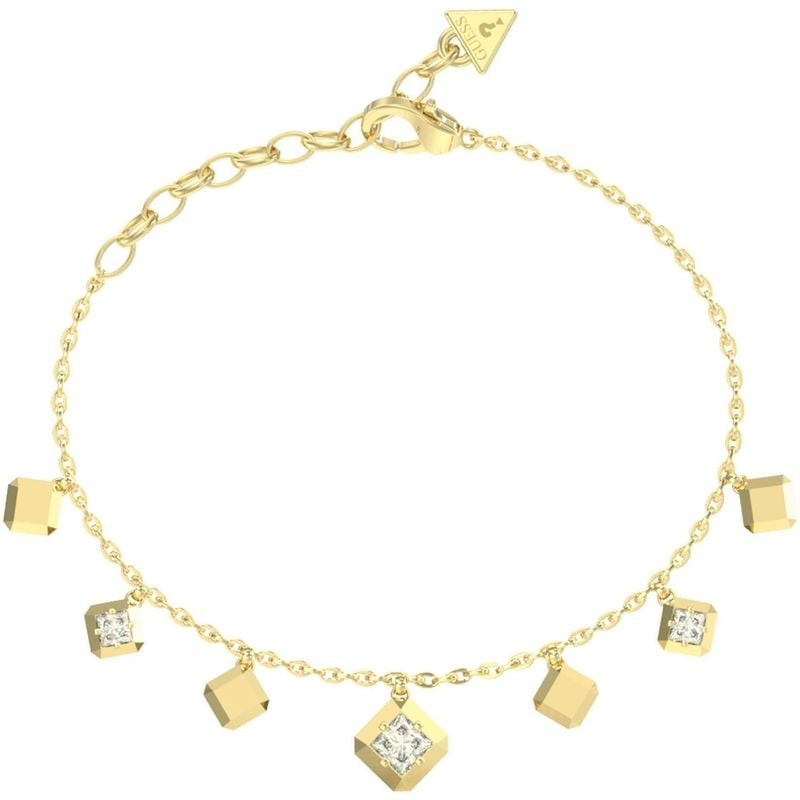 Bracelet GUESS Ace of Diamonds doré avec pampilles carrées, cristaux transparents et fermoir mousque
