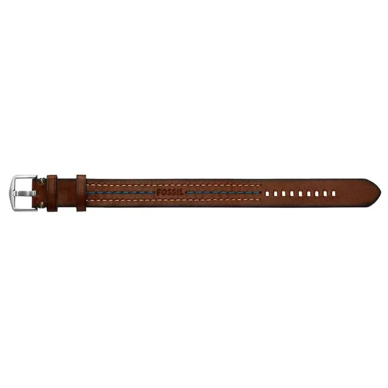 Bracelet cuir marron Fossil Everett argenté avec boucle en acier argenté, vue packshot sur fond neut