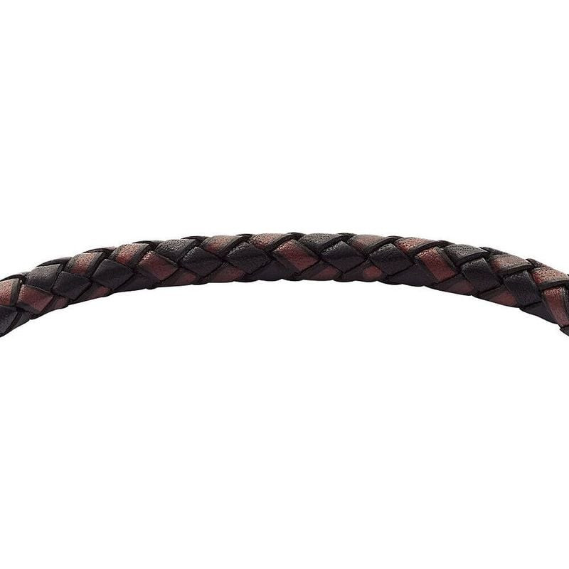 Vue détaillée du bracelet Fossil pour homme en cuir tressé marron et noir, texture tissée riche