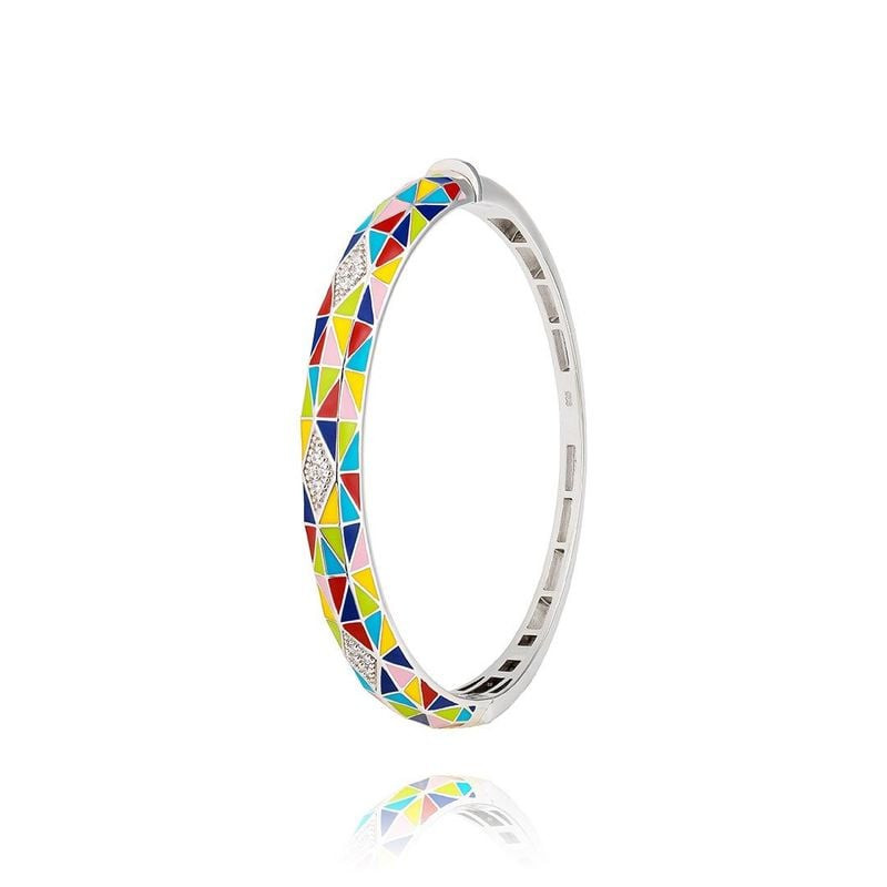 Bracelet jonc UNA STORIA Bora-Bora argenté multicolore, packshot sur fond neutre, argent 925 rhodié