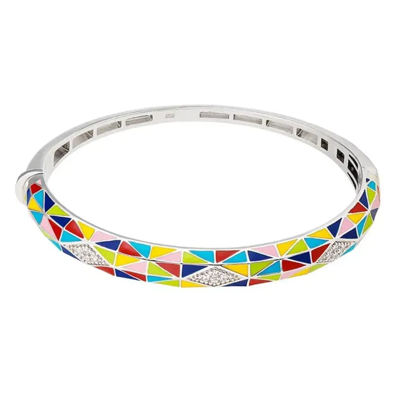 Packshot du bracelet jonc UNA STORIA Bora-Bora argenté multicolore en argent 925 rhodié avec motifs