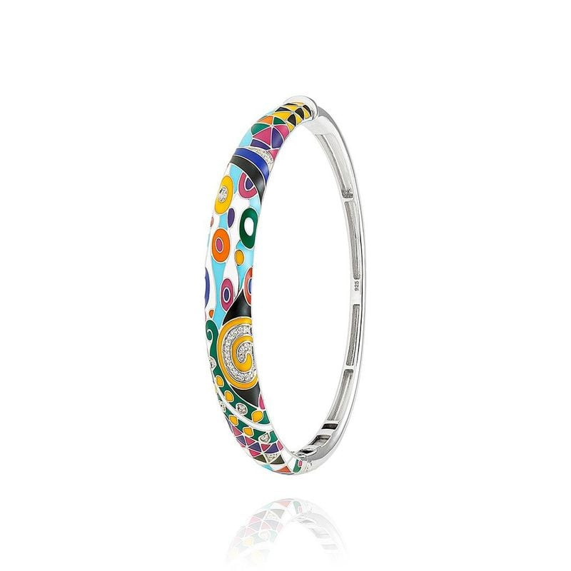 Bracelet jonc rigide UNA STORIA Marina en argent 925, motifs marins colorés laqués à la main sur fon
