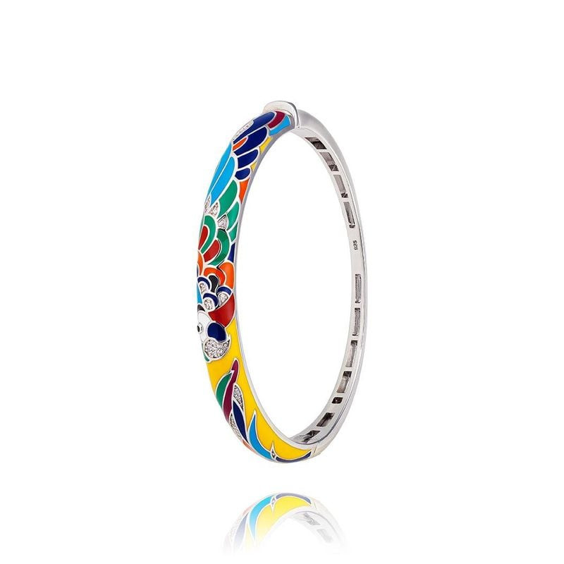 Packshot du bracelet jonc UNA STORIA Lovebird argenté multicolore en argent 925 rhodié avec motif pe