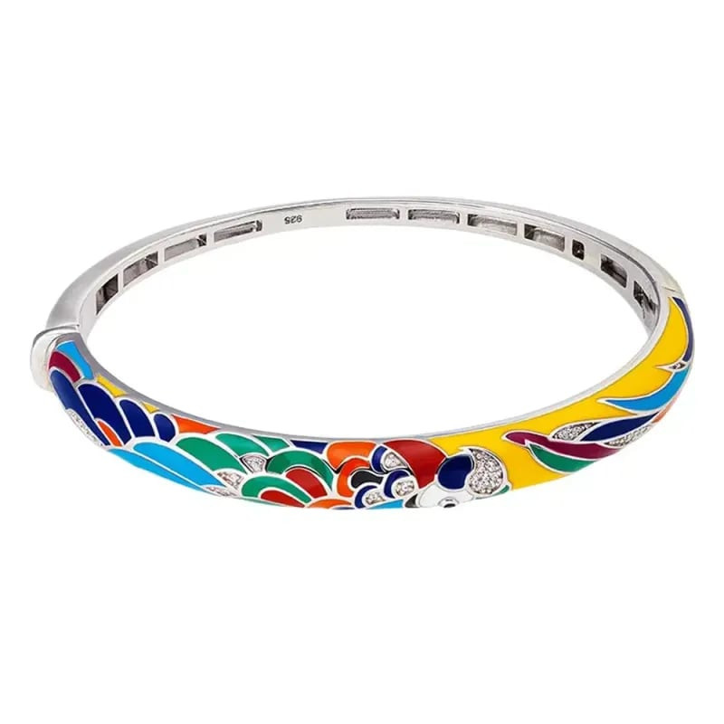 Packshot du bracelet jonc UNA STORIA Lovebird argenté multicolore, argent 925 rhodié, motif perroque