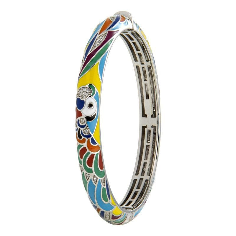 Bracelet jonc UNA STORIA Lovebird argenté multicolore, argent 925 rhodié et laque colorée, packshot