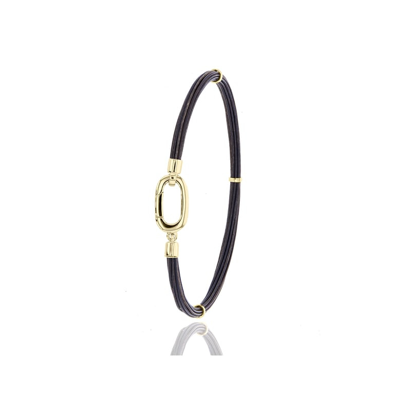 Bracelet ALBANU en crin d'éléphant sombre tressé à la main, fermoir ovale en or jaune 18 carats poli