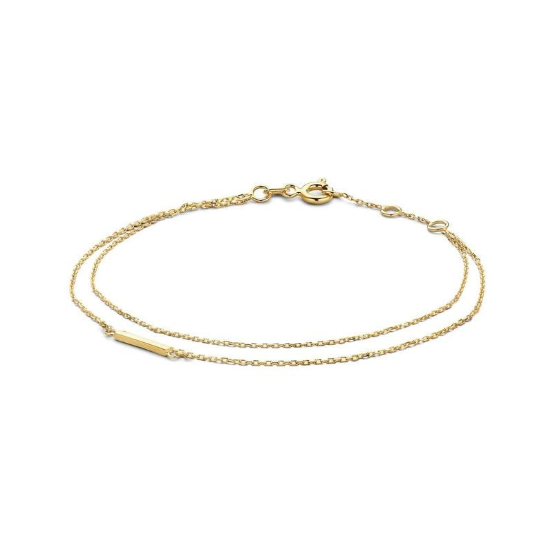 Bracelet Jackie 585 Millièmes Double Trouble en or 14K avec deux chaînes fines et une fine plaque ce