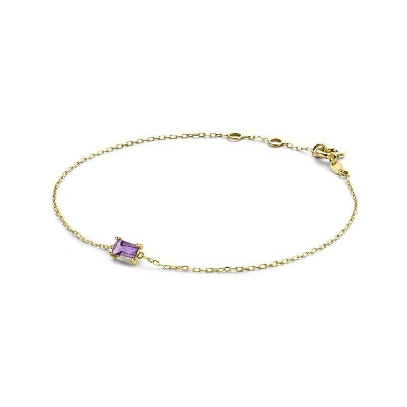 Bracelet minimaliste à chaîne en or 14 carats, améthyste violette rectangulaire et fermoir anneau à 