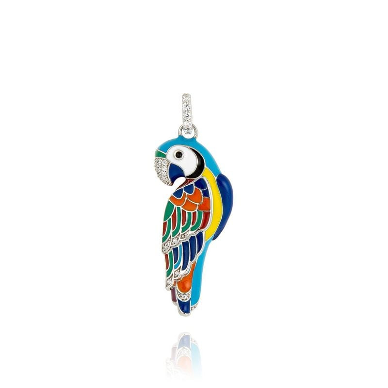 Pendentif Una Storia LoveBird en argent 925 rhodié, émail multicolore peint à la main et oxydes de z