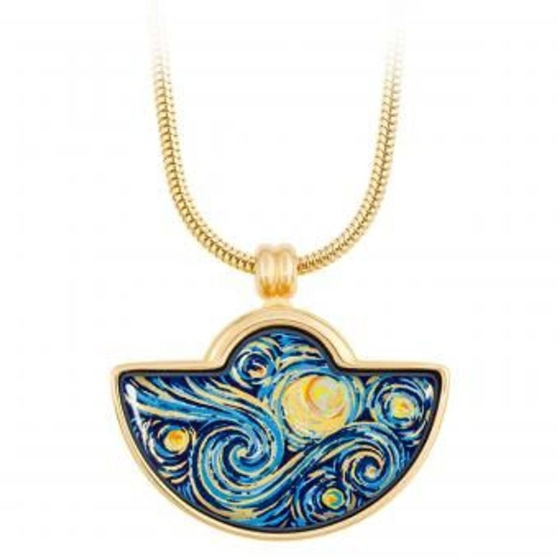 Packshot du Pendentif Frey Wille Demi-Lune Éternité Plaqué Or Doré, motif émaillé inspiré de Van Gog
