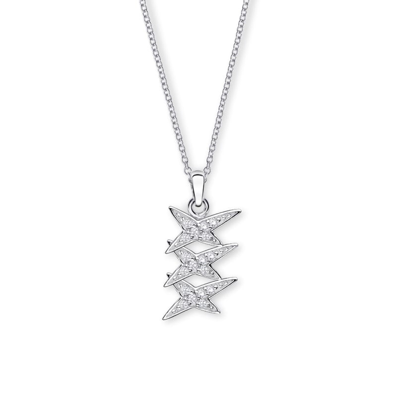 Pendentif Mauboussin Jolie Môme argent 925, motif étoile triple pavé de diamants sur chaîne fine