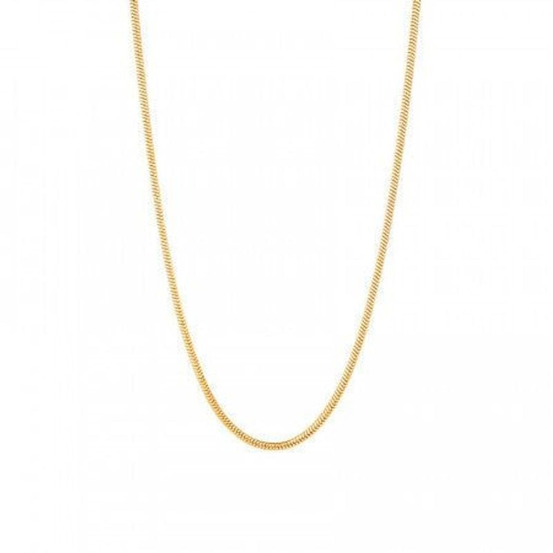 Chaîne serpent FREY WILLE plaquée or jaune, 43 cm, présentée en boucle en U sur fond blanc.