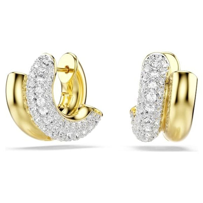 Packshot des Boucles d'oreilles Créoles Swarovski Dextera en cristaux et finition or 18 carats.