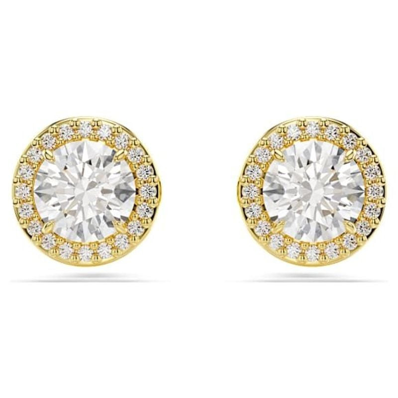 Boucles d'oreilles clous Swarovski Una Angelic Cristal Doré, packshot fond blanc et éclat doré