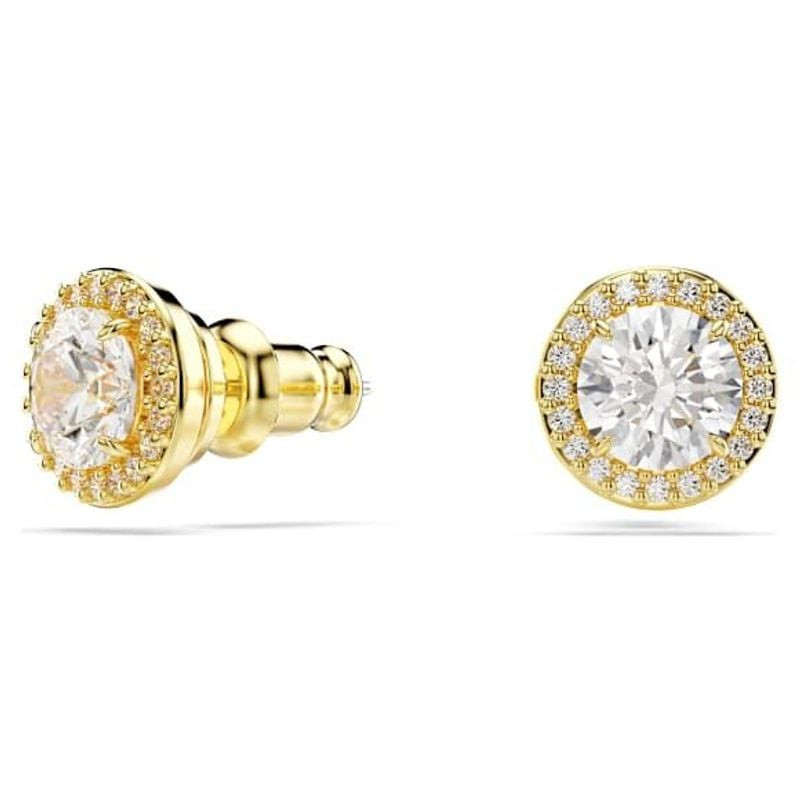 Boucles d'oreilles clous Swarovski Una Angelic Cristal Doré, finition or 18 carats, packshot sur fon