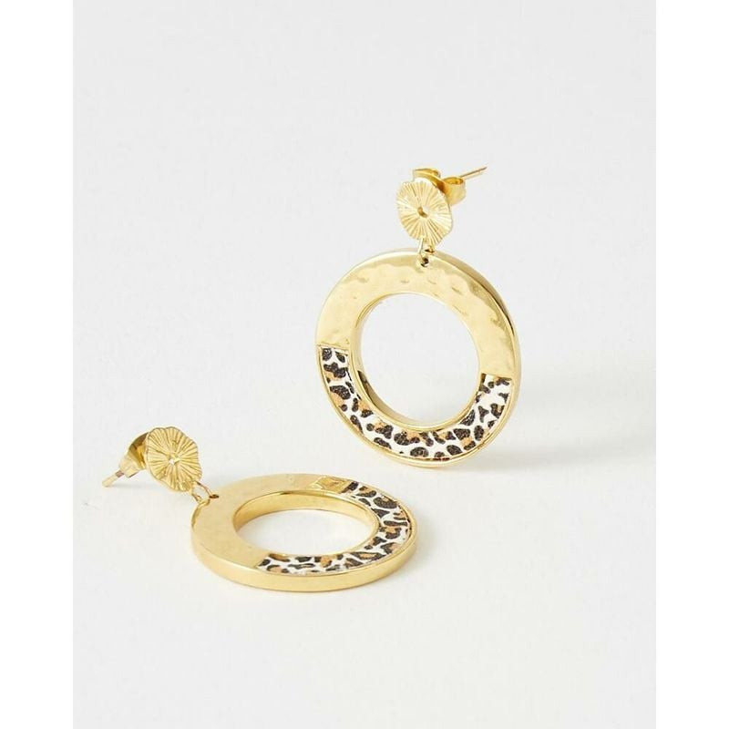 Boucles d'oreilles créoles dorées avec incrustation en cuir imprimé léopard, FlowersforZoé AMARITA W