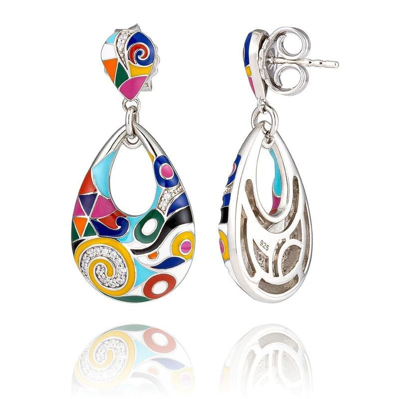 Vue avant et arrière des boucles d'oreilles Una Storia Marina en argent avec laque colorée et pavé d