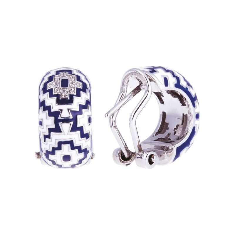 Boucles d'Oreilles Demi Créoles UNA STORIA Aztec Argent Rhodié, packshot en argent 925 rhodié, motif
