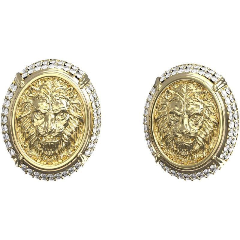 Paire de boucles d'oreilles clous Guess Lioness Queen dorées avec tête de lionne sculptée et halo de