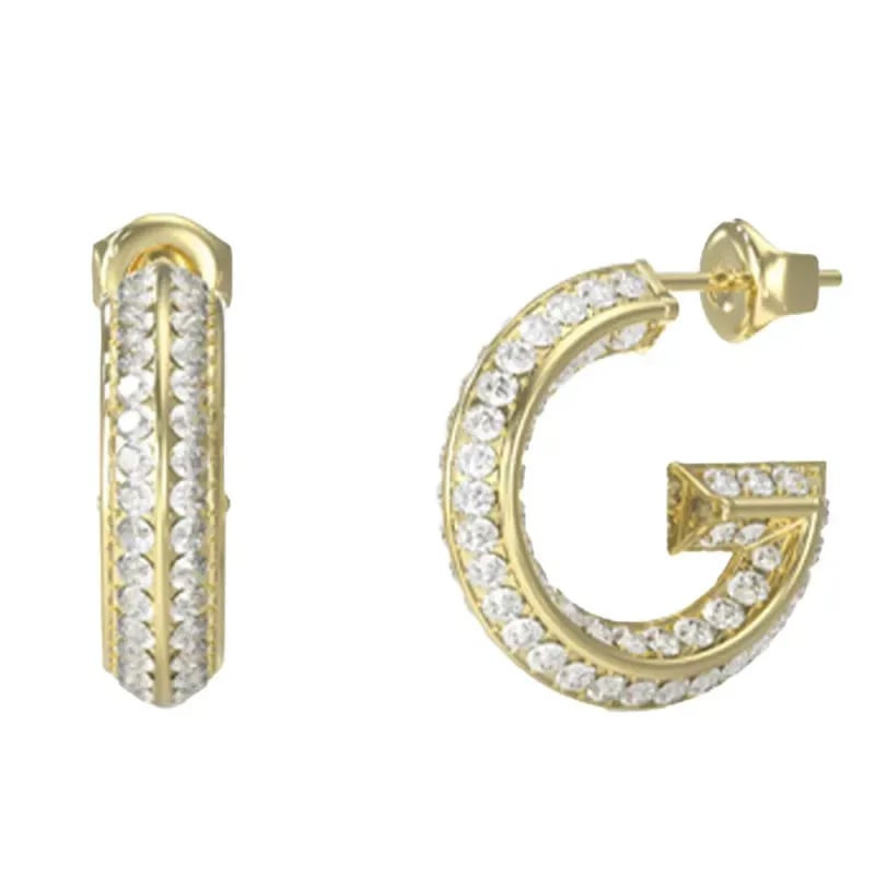 Paire de boucles d'oreilles demi-créoles GUESS G Crystal dorées, motif G serti de zircons cubiques e