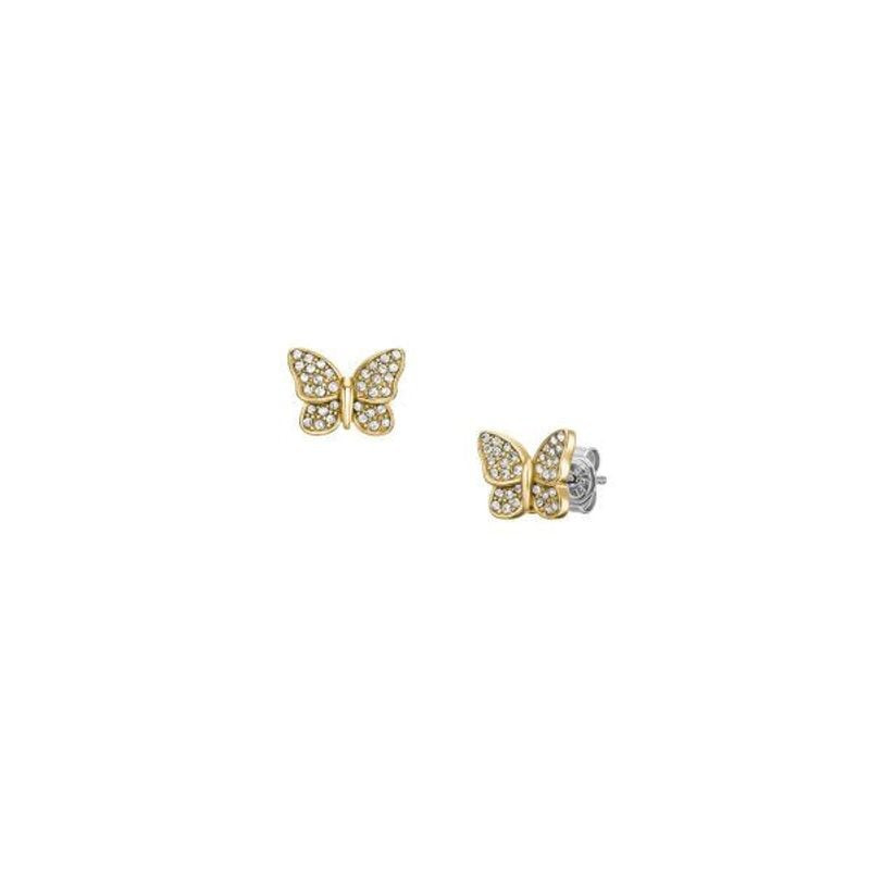 Boucles d'oreilles Puces Fossil Papillon Acier Doré, packshot sur fond blanc