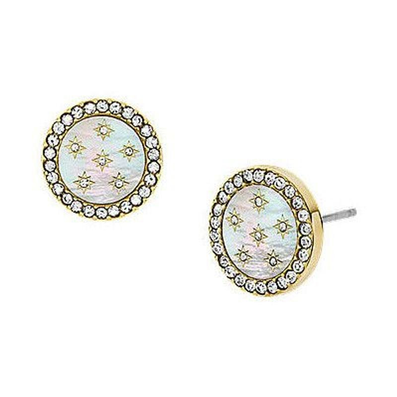Boucles d'Oreilles Clous Fossil Circulaire Acier Doré en packshot sur fond blanc