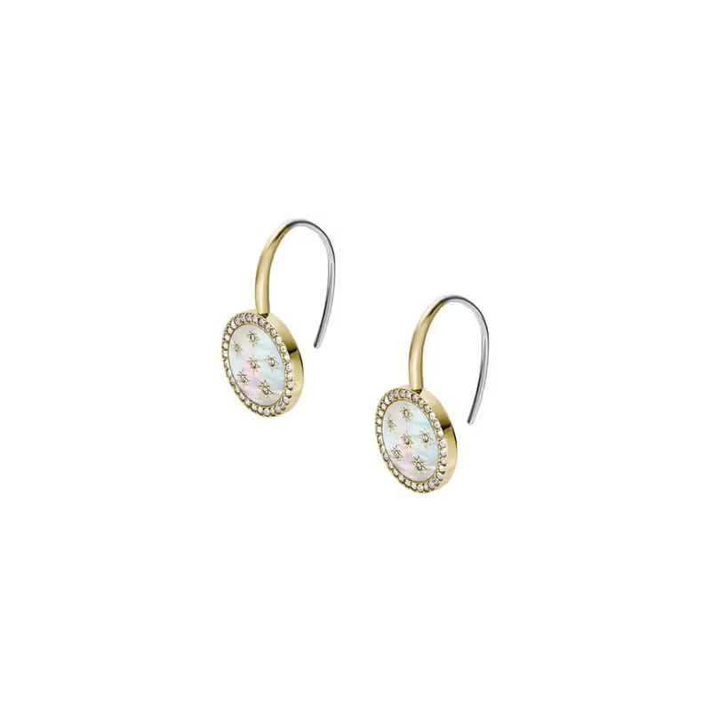 Packshot des Boucles d'oreilles Pendantes Fossil Goutte étoilée nacre Acier doré