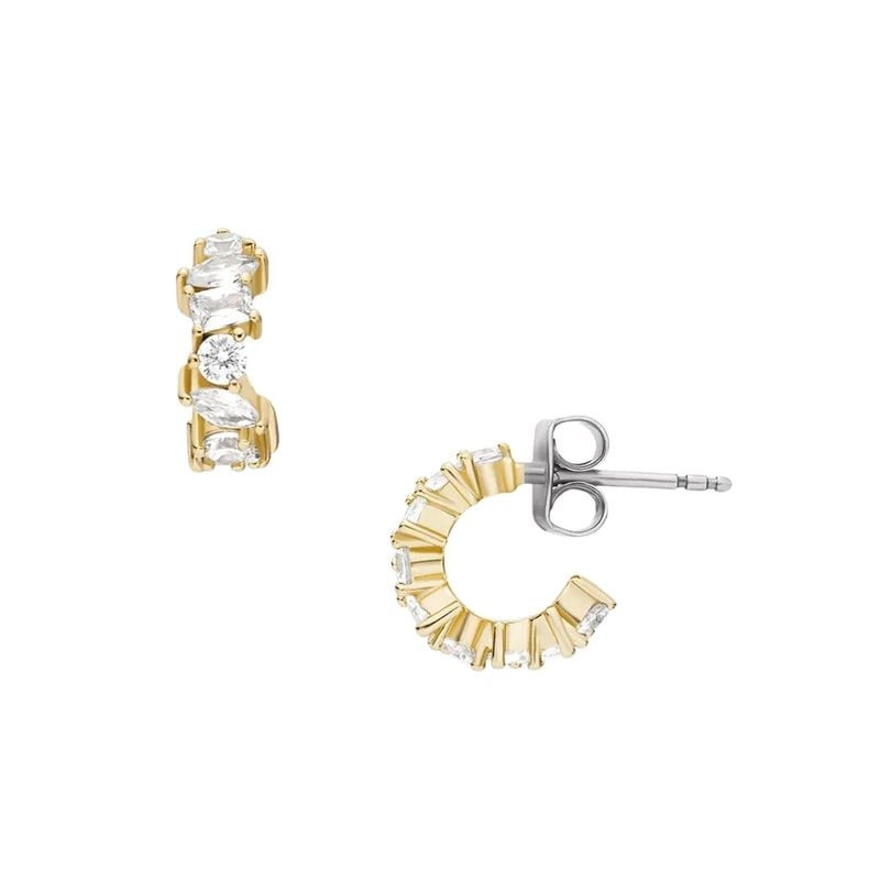 Boucles d'oreilles Créoles Fossil Mixed Shapes Ellis Laiton Doré, packshot sur fond blanc