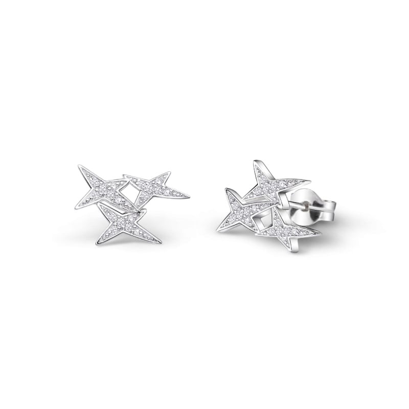 Boucles d'oreilles Mauboussin Jolie Môme PM en argent 925 avec trois étoiles pavées de diamants, vue
