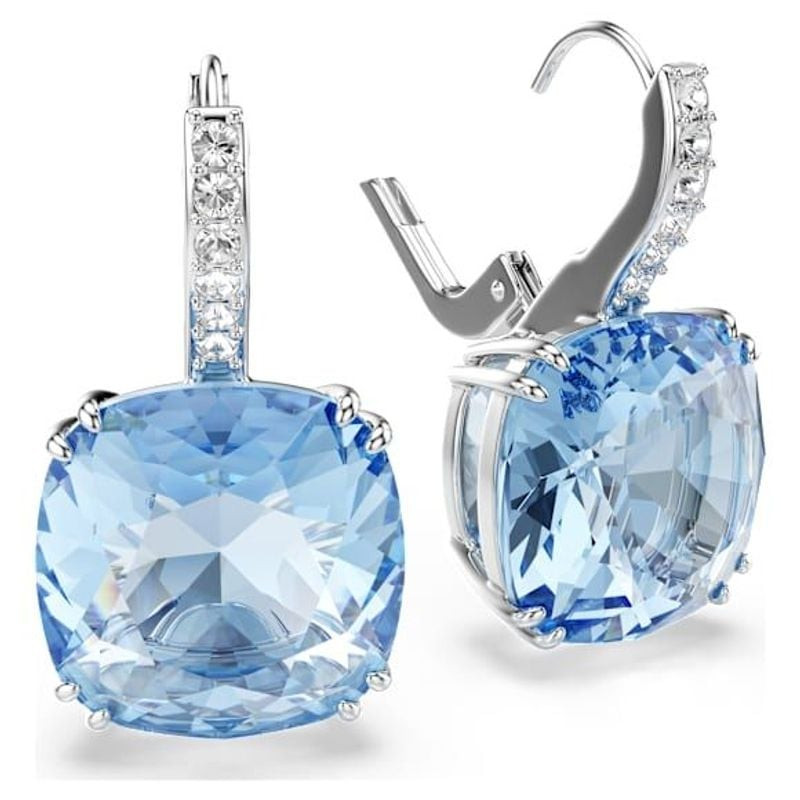 Boucles d'Oreilles Pendantes Swarovski Coussin Cristaux Plaqué Rhodium, packshot sur fond neutre