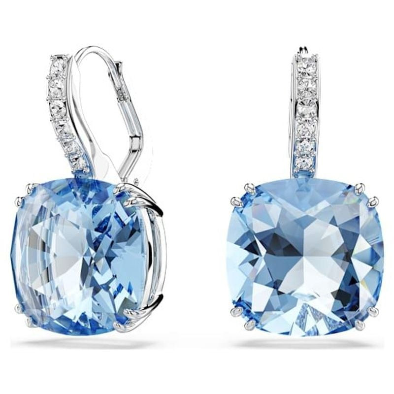 Boucles d'Oreilles Pendantes Swarovski Coussin Cristaux Plaqué Rhodium, packshot sur fond blanc