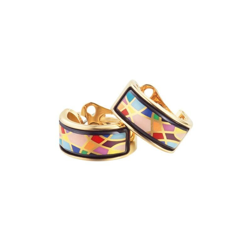 Deux boucles d'oreilles mini créoles FREYWILLE Heavenly Joy posées à plat, motif émaillé, tiges et a