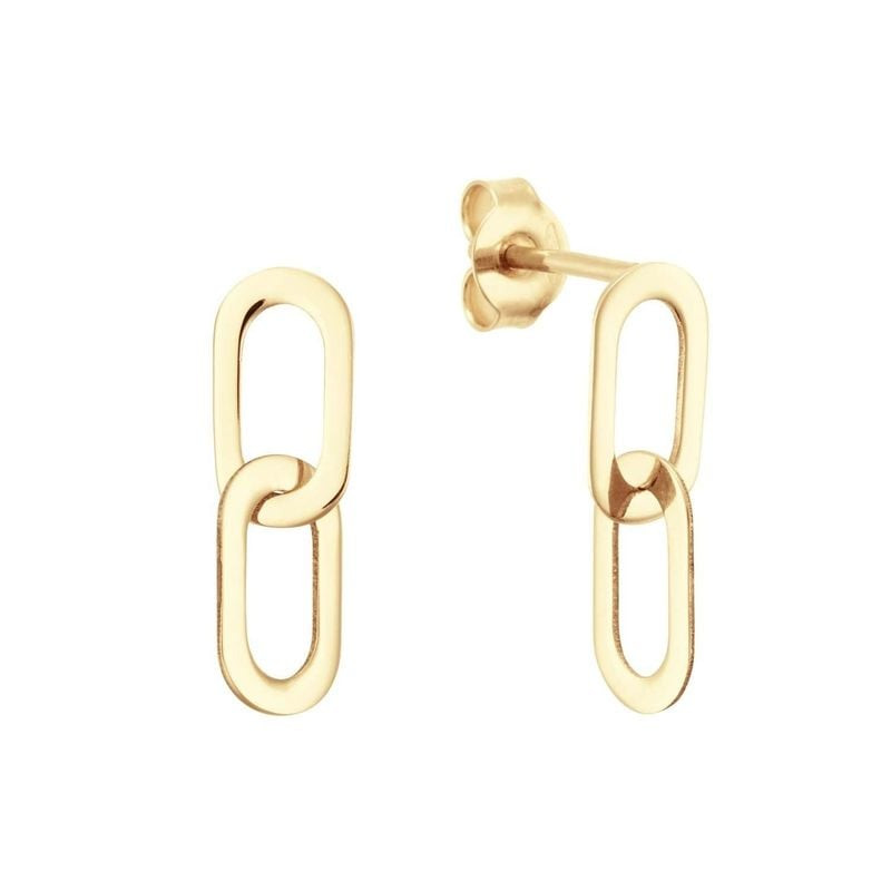 Paire de clous d'oreilles Cannaregio or jaune 14 carats, deux maillons trombone ovales entrelacés, f