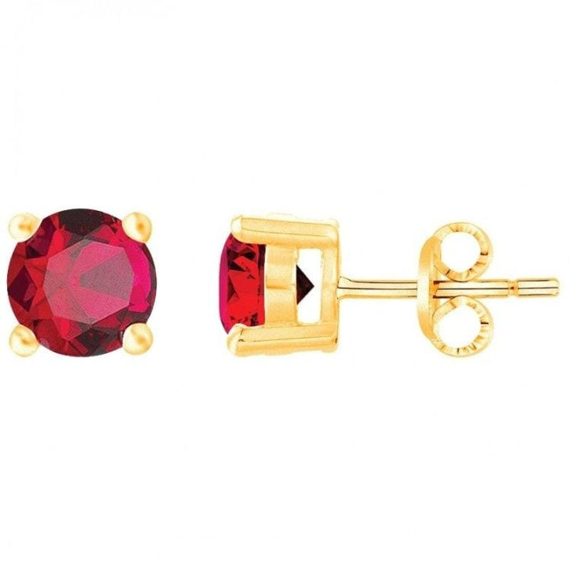 Boucles d'oreilles clous Phebus Plaqué spinelle rouge rubis 5 mm, serti à quatre griffes, vues de fa