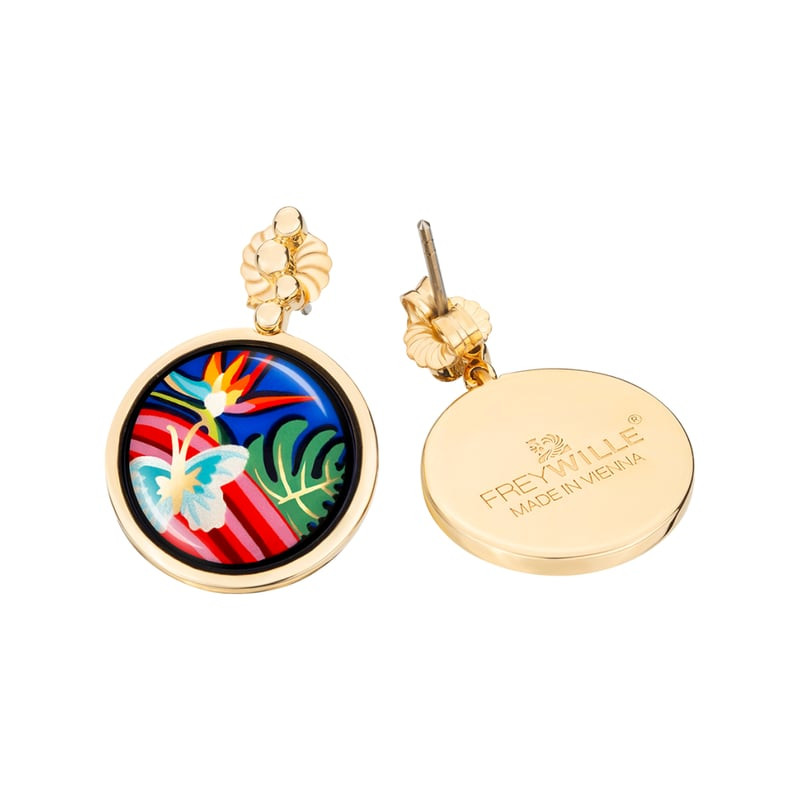 Packshot des Boucles d'Oreilles Pendantes Frey Wille Hommage à Frida Kahlo Émail à Feu Plaqué Or