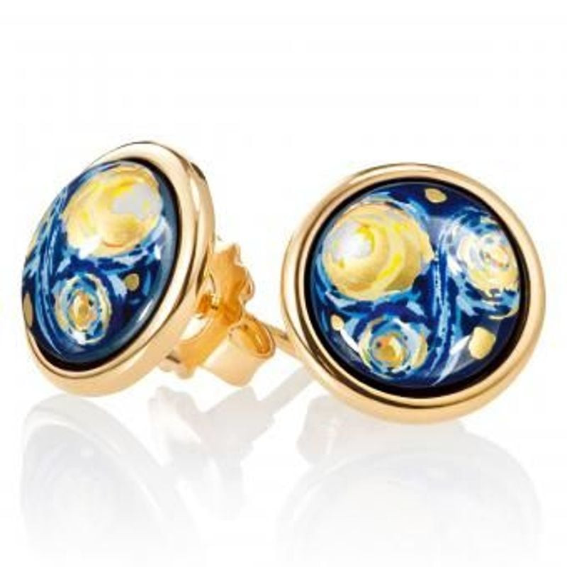 Packshot des boucles d'oreilles clous Frey Wille Cabochon Éternité en plaqué or, motif inspiré de Va