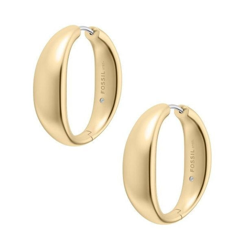 Boucles d'oreilles Créoles Fossil Ellis Acier Doré, vue packshot sur fond neutre