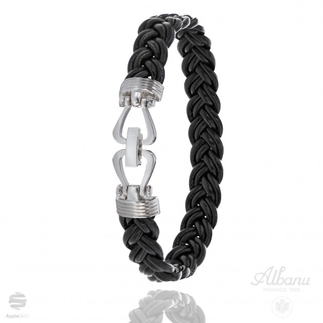 Bracelet ALBANU Monaco cuir de pomme noir acier
