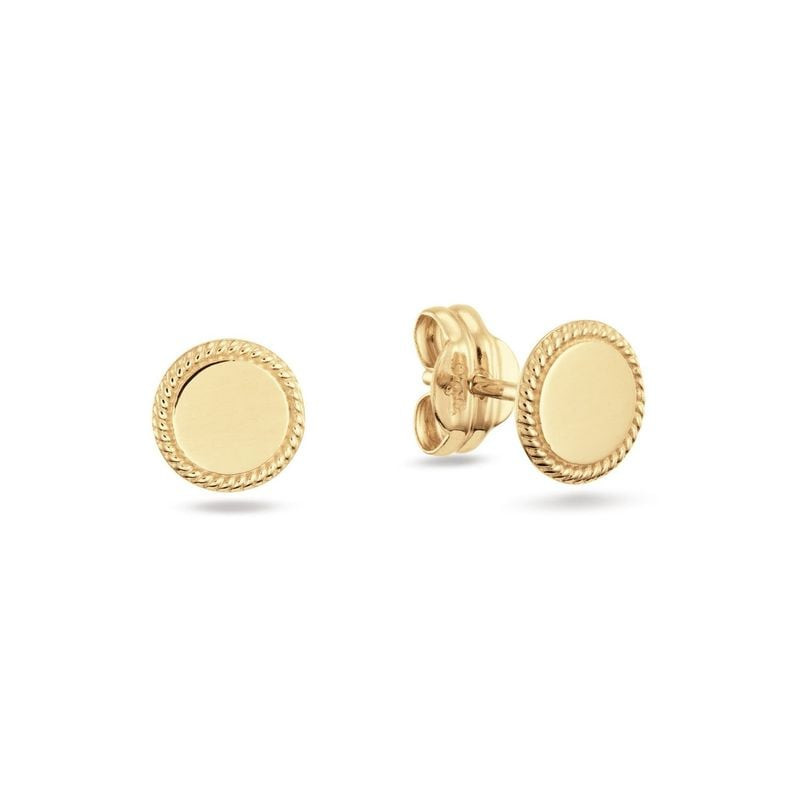 Paire de clous d'oreilles ronds 6 mm en or jaune 14 carats, bord torsadé et fermoirs papillon