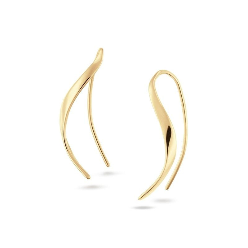 Paire de boucles d'oreilles Jackie Gold Beaulieu en or 14 carats, forme organique ouverte sur fond b