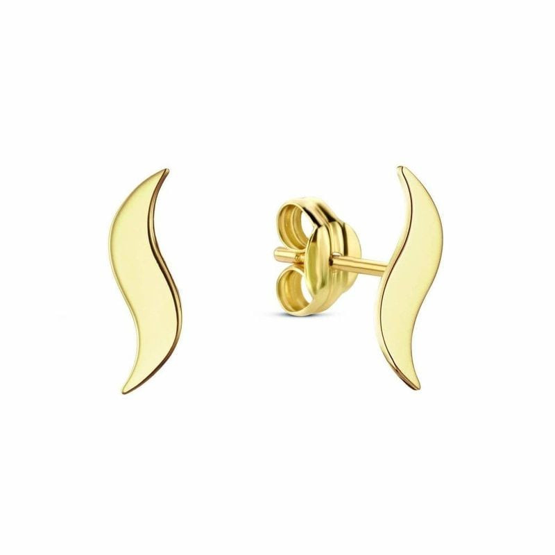 Paire de clous d'oreilles Masquerade or jaune 14 carats, l'un de face, l'autre avec fermoir poussett