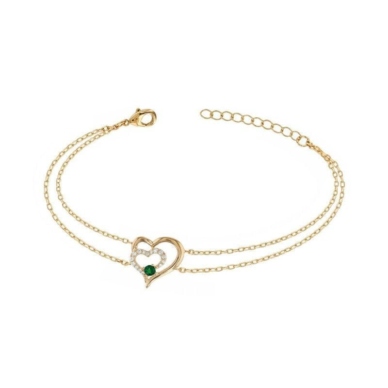 Bracelet EDORA plaqué or, double chaîne et pendentif cœurs entrelacés serti d'oxydes de zirconium bl
