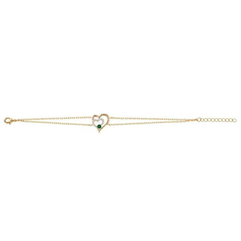 Vue sur toute la longueur du bracelet double chaîne plaqué or EDORA avec pendentif cœur, fermoir et 