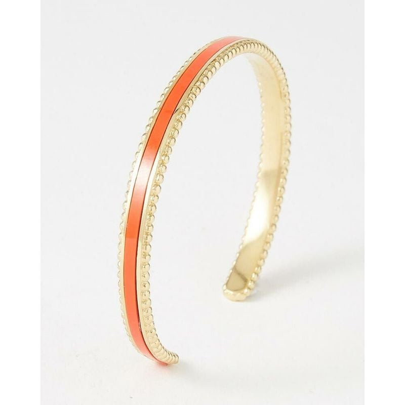Bracelet jonc FLOWERSFORZOE acier doré cuir orange, packshot sur fond neutre